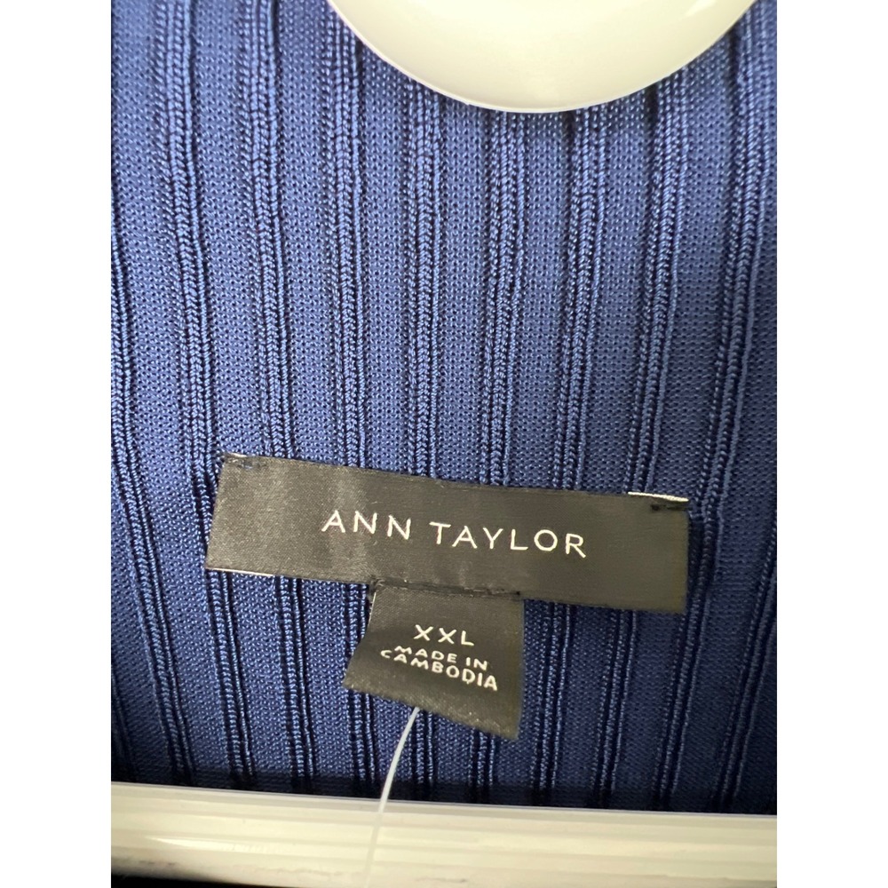 Ann Taylor Ribbed Mock Neck Sweater Womens XXL Navy Blue Long Sleeve Knit Top - Picture 2 of 9